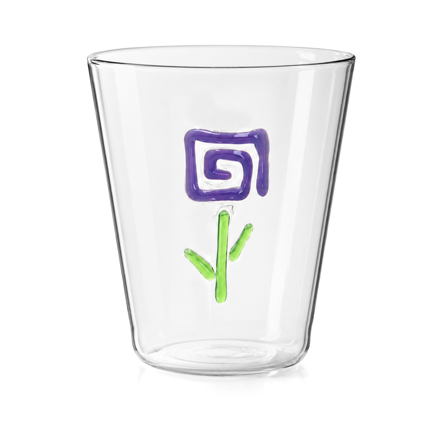 Bicchiere acqua 410 ml vetro borosilicato fiore viola Flower Glass