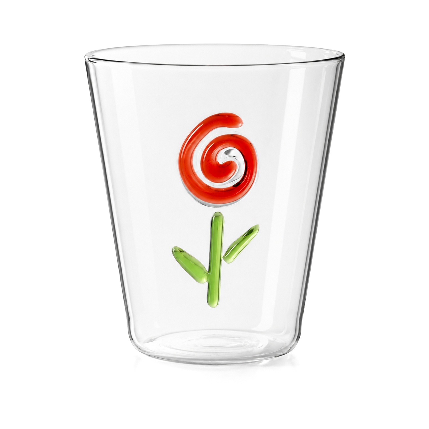 Bicchiere acqua 410 ml vetro borosilicato fiore rosso Flower Glass