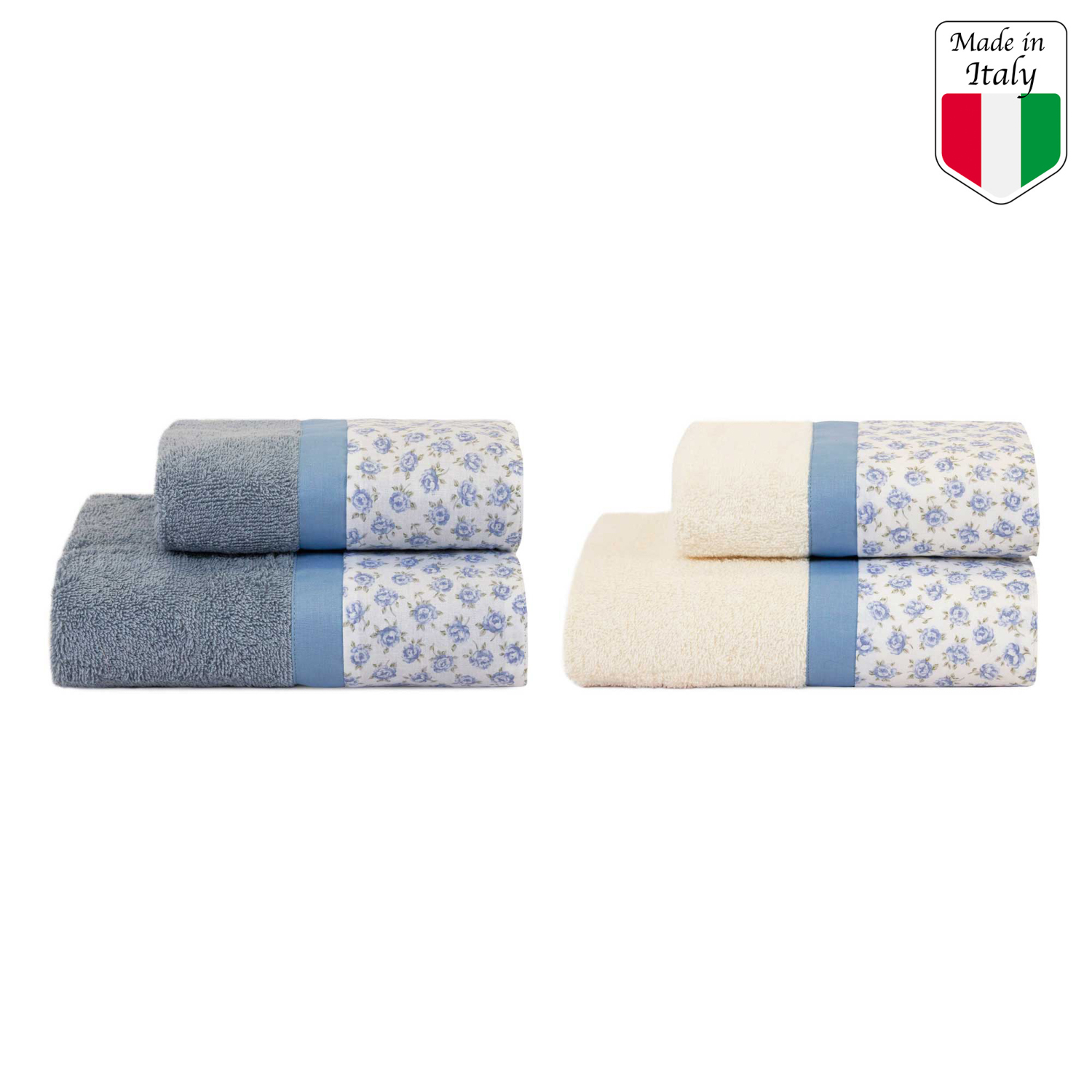 Set 4 asciugamani spugna viso e ospite blu Petit Biancoperla