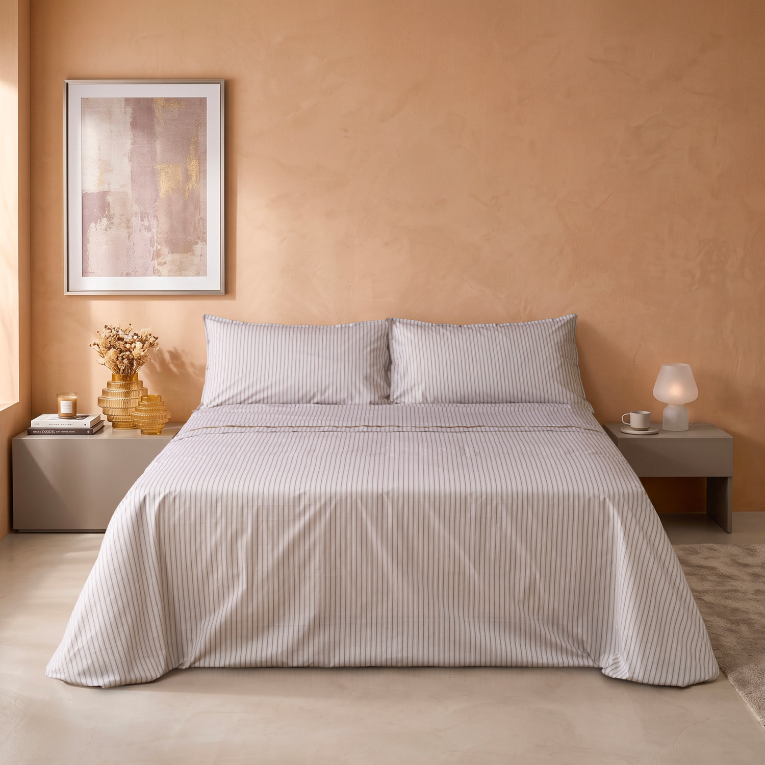 Completo letto matrimoniale Vinci riccio in cotone Biancoperla