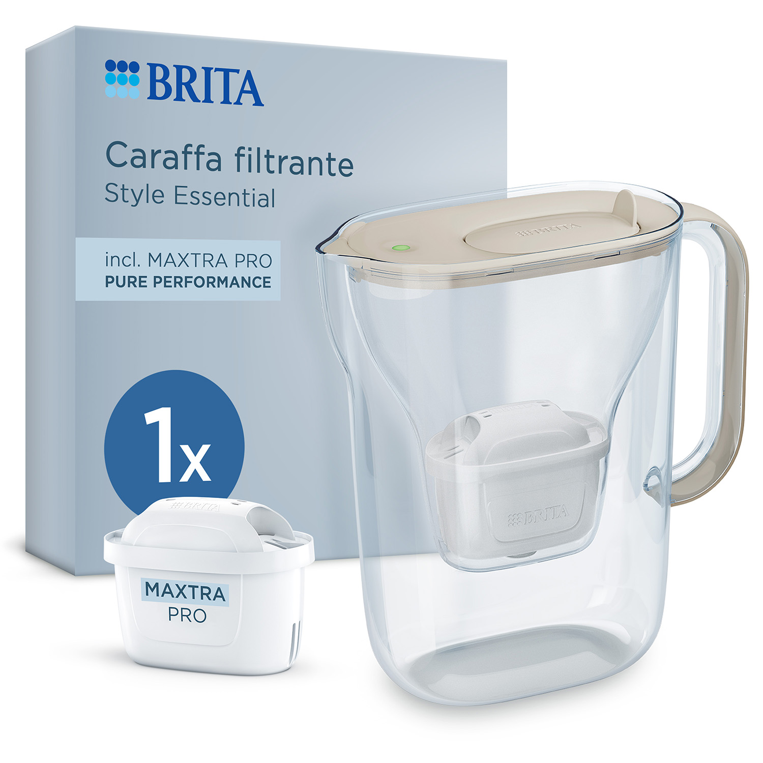 Set caraffa filtrante Brita Style Essential beige con filtro