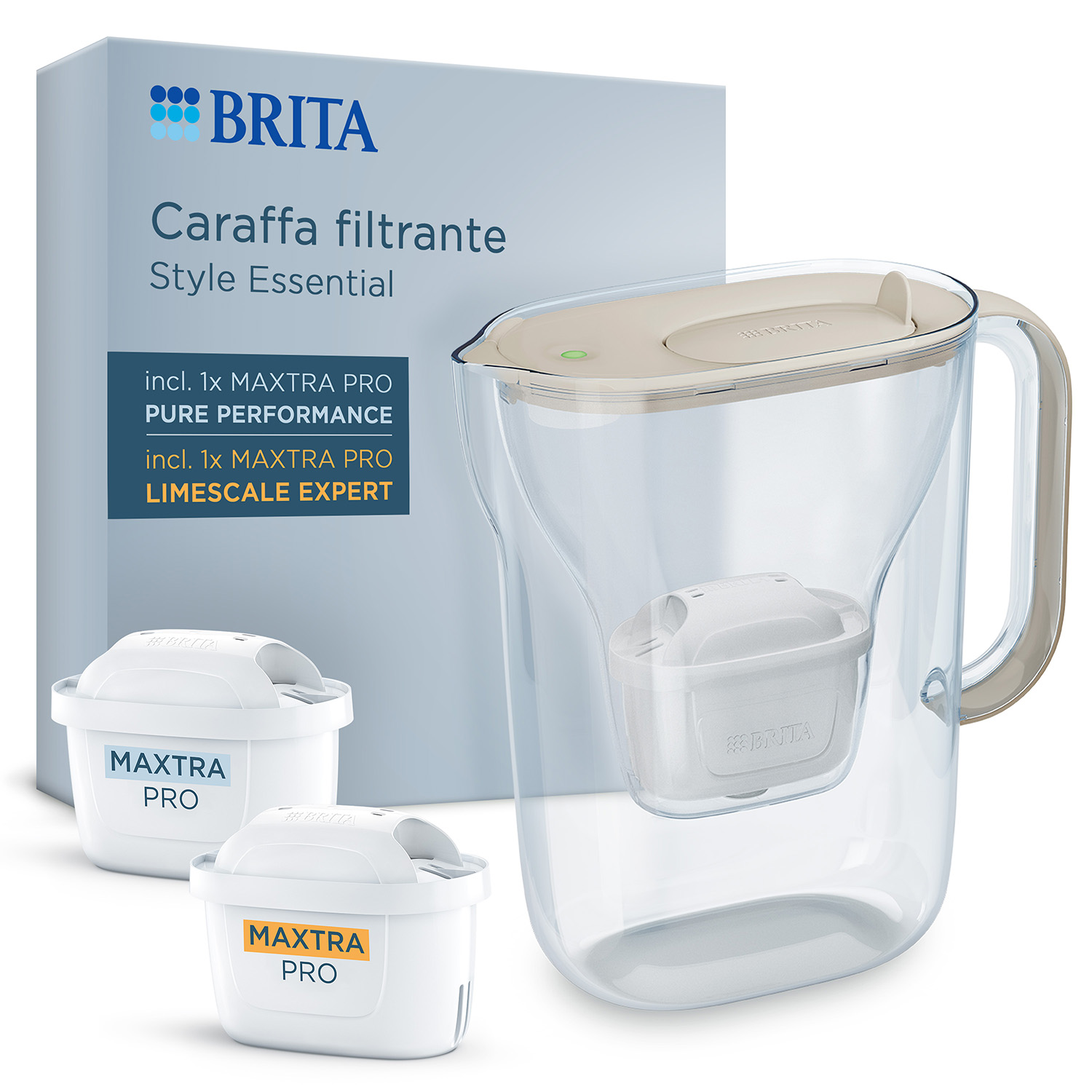 Set caraffa filtrante Brita Style Essential beige 2 filtri