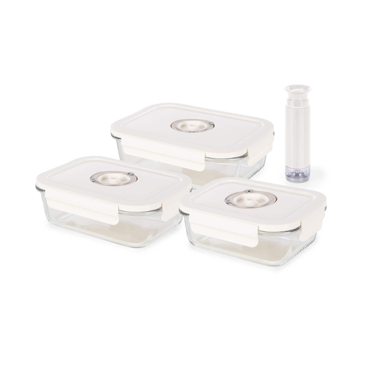 Set 3 contenitori sottovuoto per alimenti in vetro con pompa Compactor
