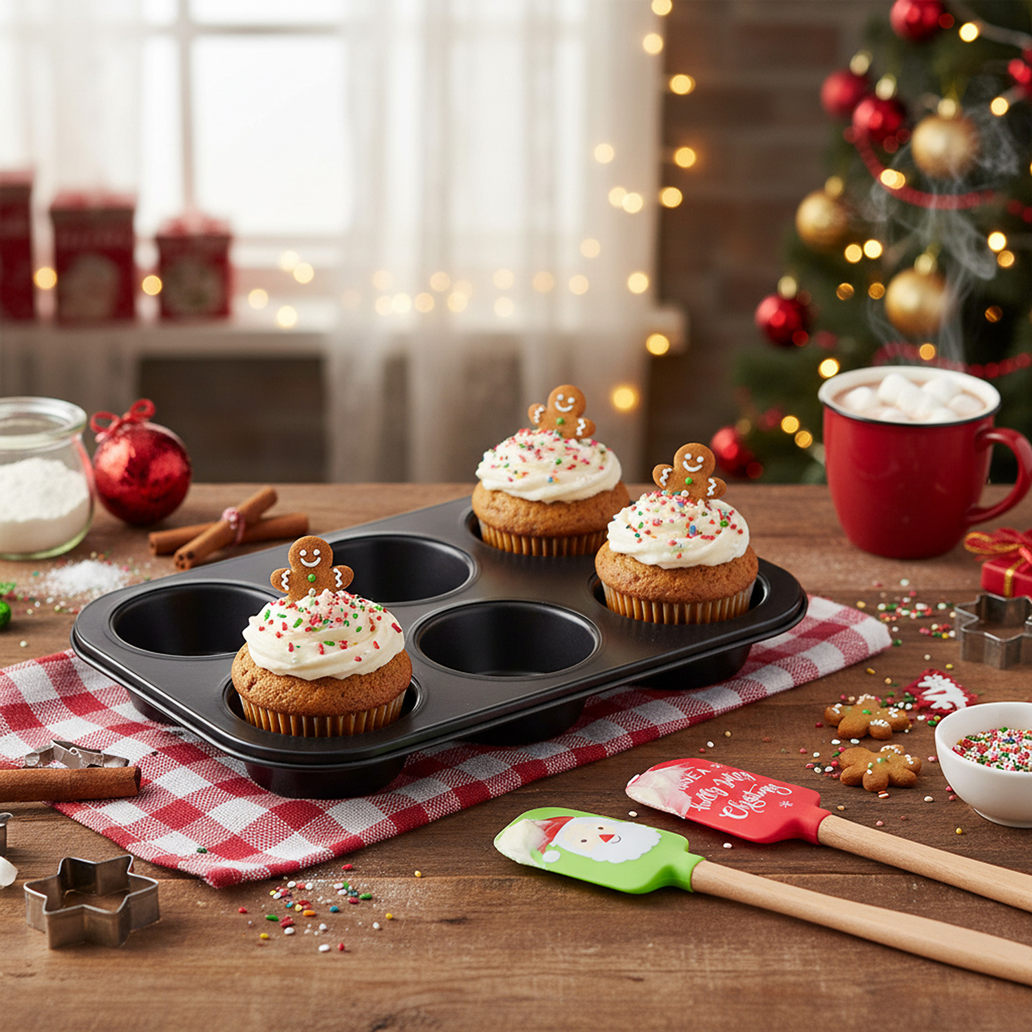 Set stampo 6 muffin con 2 spatole natalizie