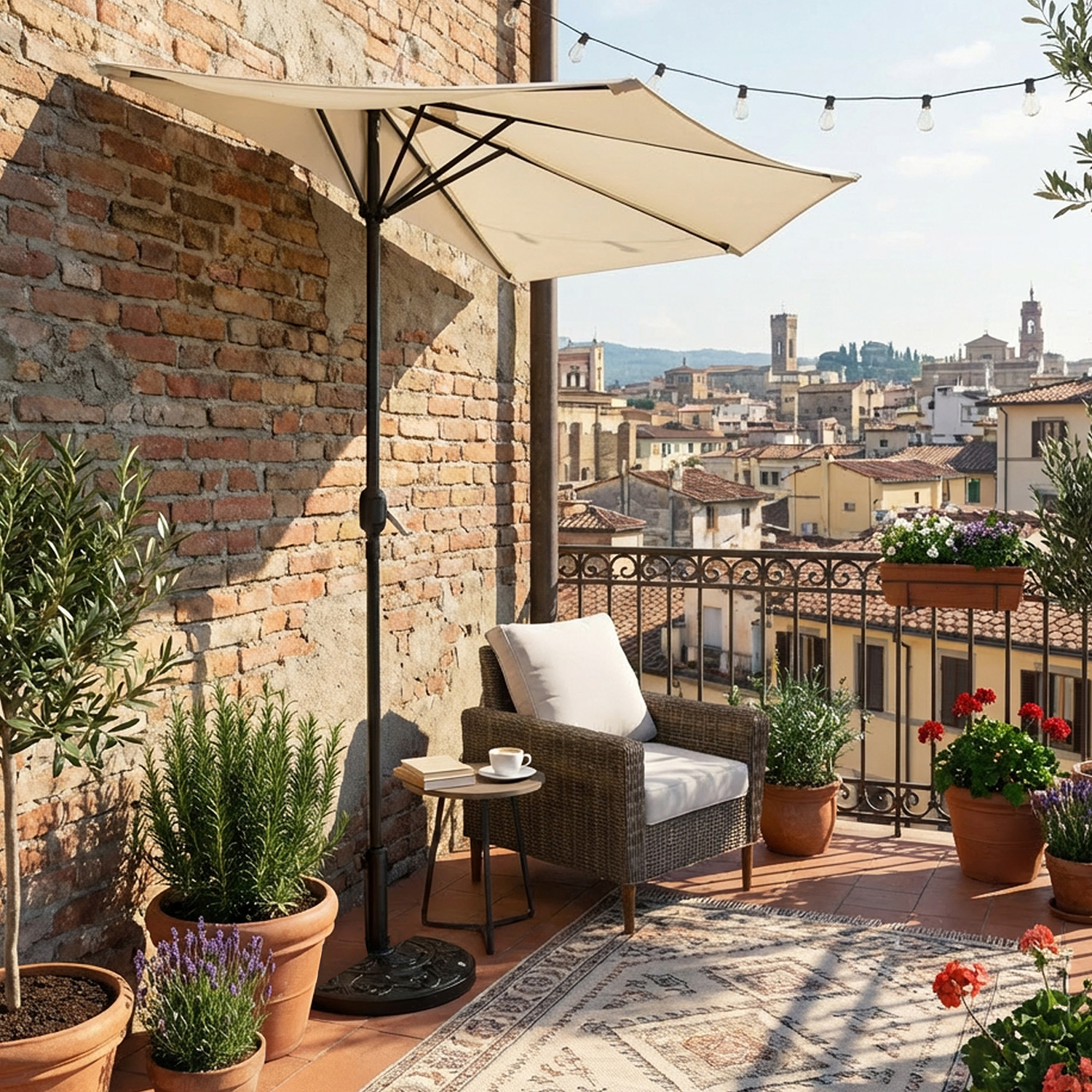 Set ombrellone da balcone con base