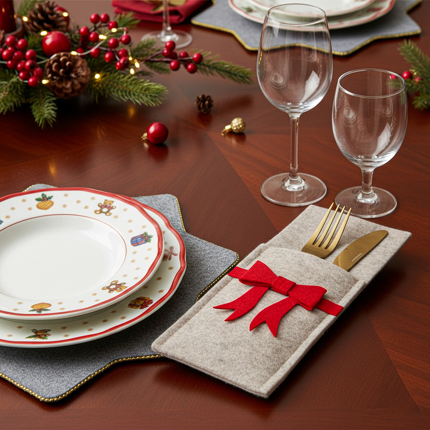 Portaposate Fiocco Natalizio 25x10 cm Pannolenci