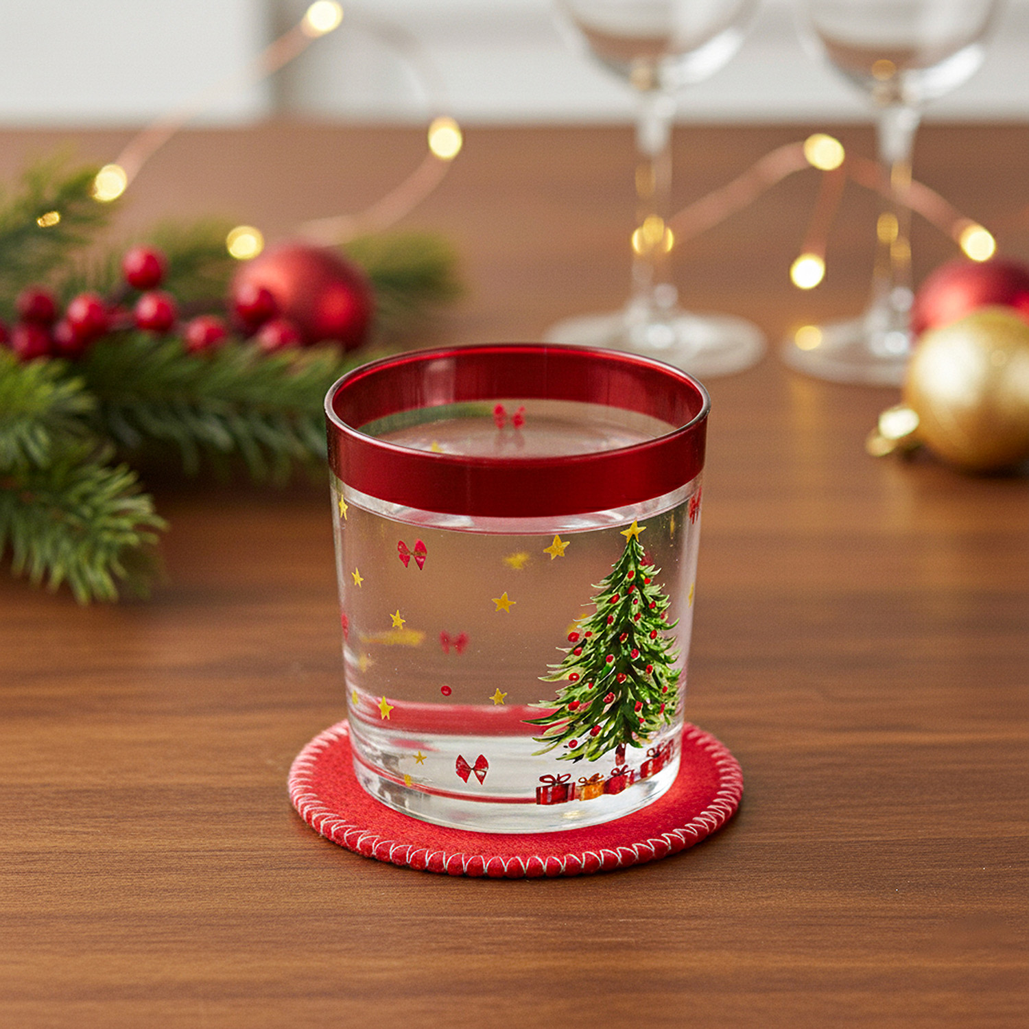 Set di 4 Sottobicchieri Albero Rosso 10 cm