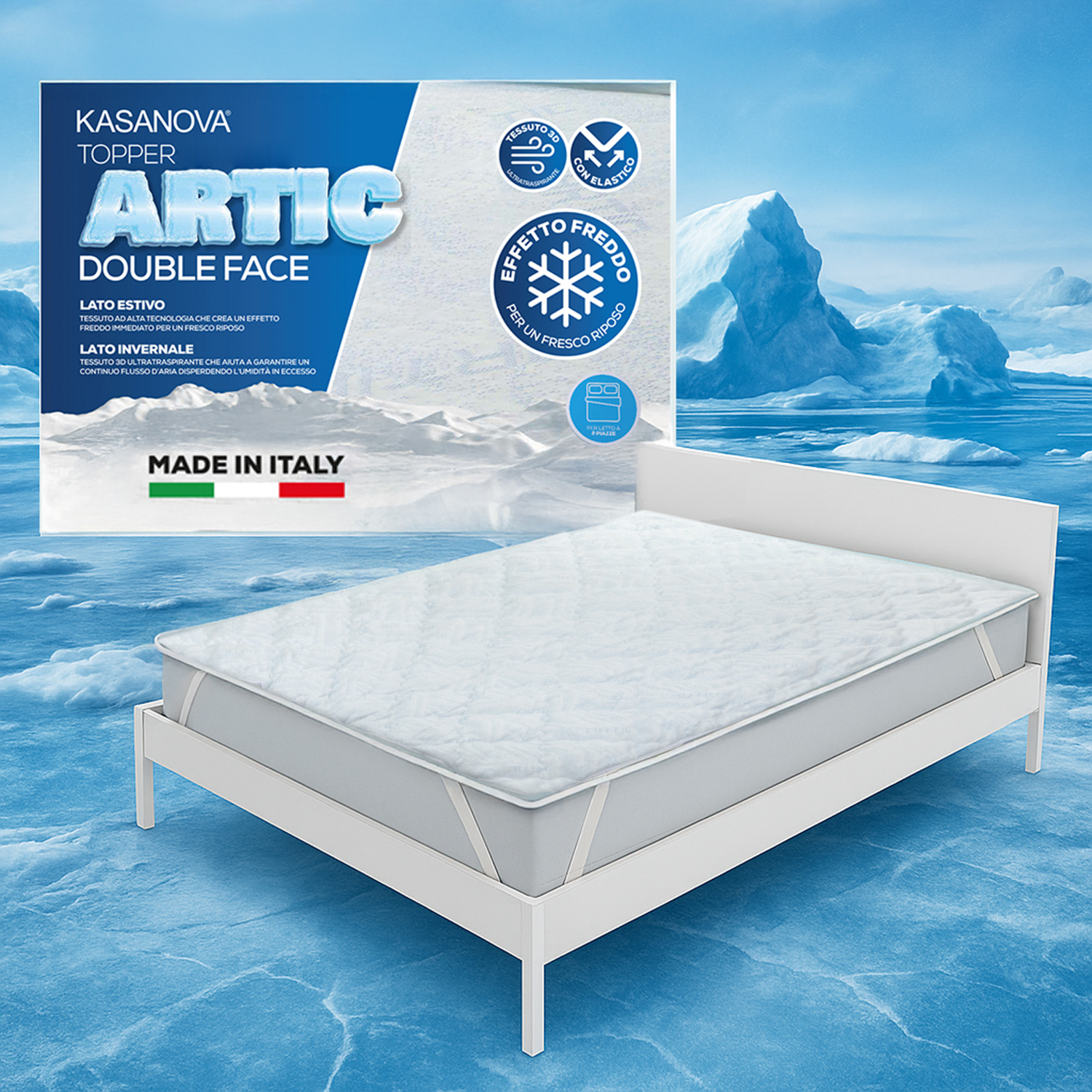 Topper matrimoniale fibra Artic effetto rinfrescante