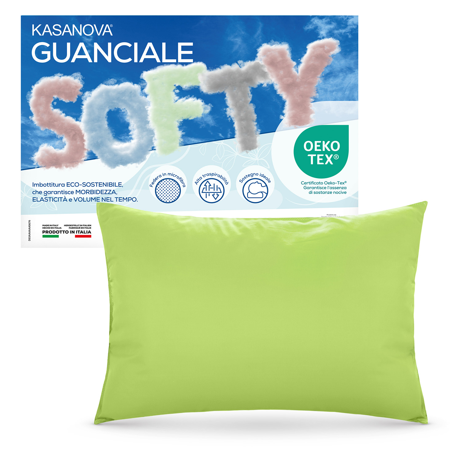 Cuscino guanciale fiocco memory Softy verde acido