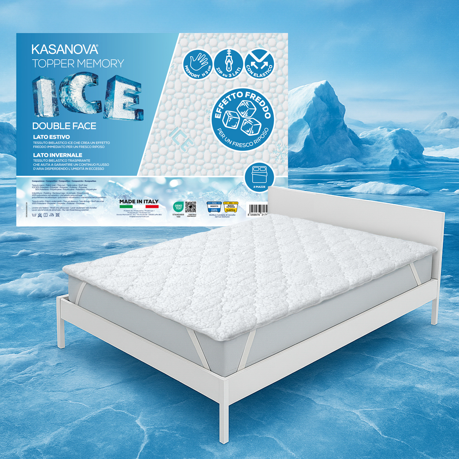 Topper matrimoniale memory effetto fresco Ice