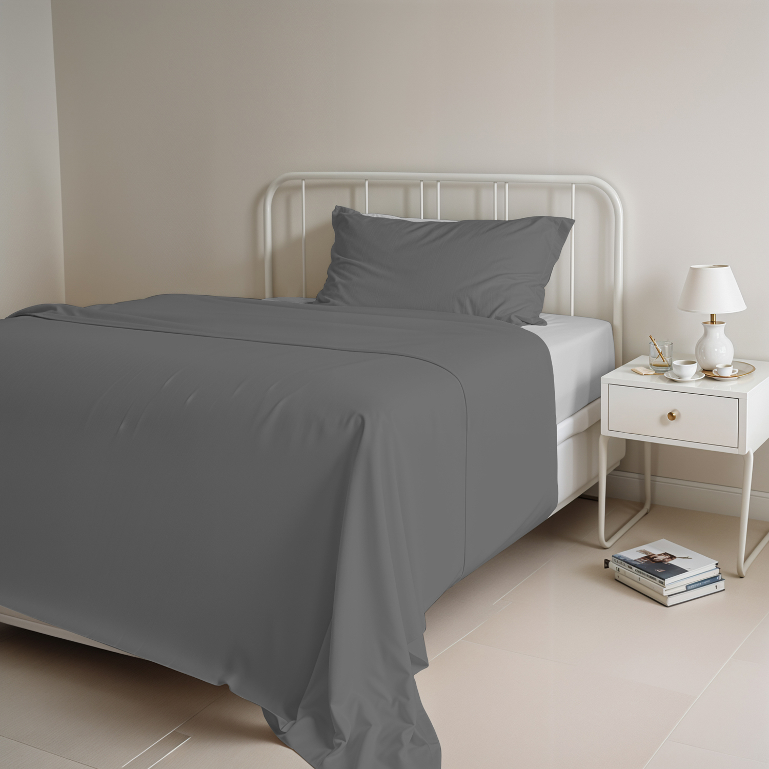 Completo letto 1 piazza e mezza grigio cotone Datex