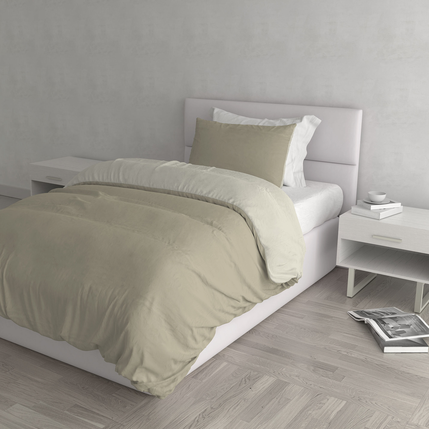 Parure copripiumino 1 piazza e mezza tortora panna Color Datex