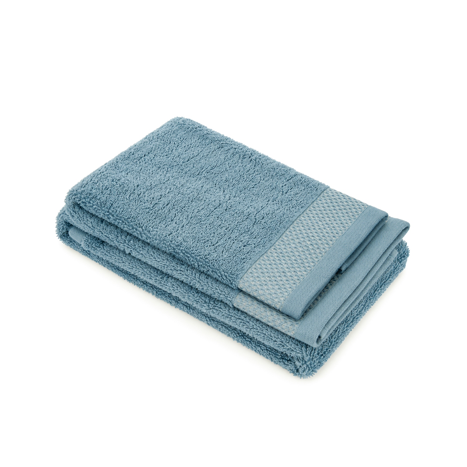 Set asciugamano viso e ospite cotone bordatura azzurro
