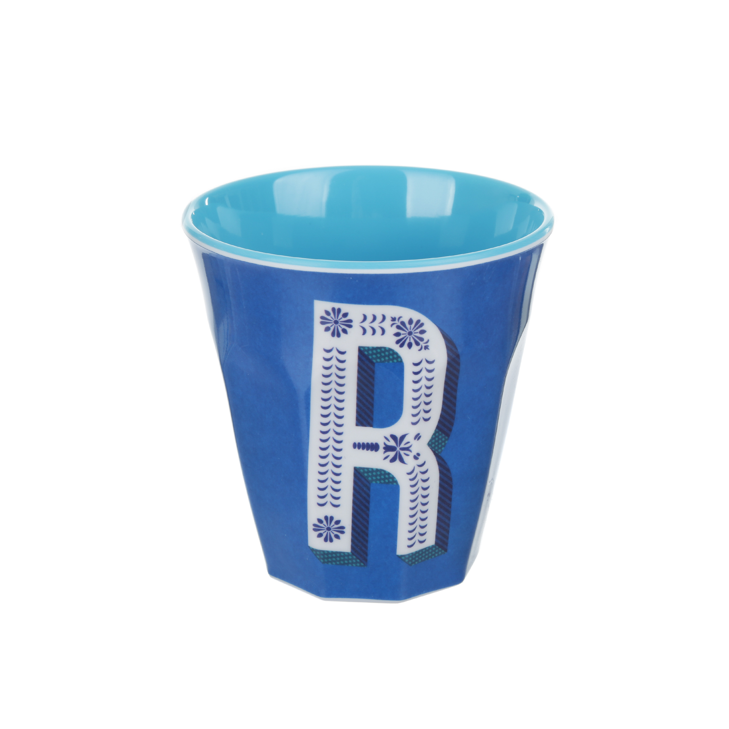 Bicchiere melammina blu lettera R 280 ml Maiolika