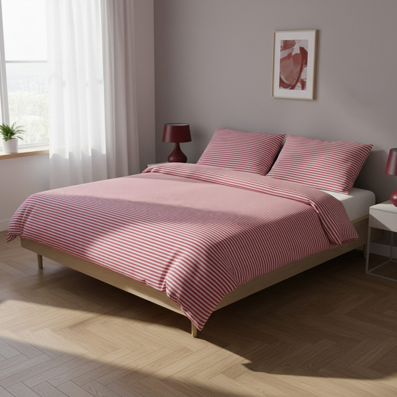 Parure copripiumino matrimoniale righe rosso Young