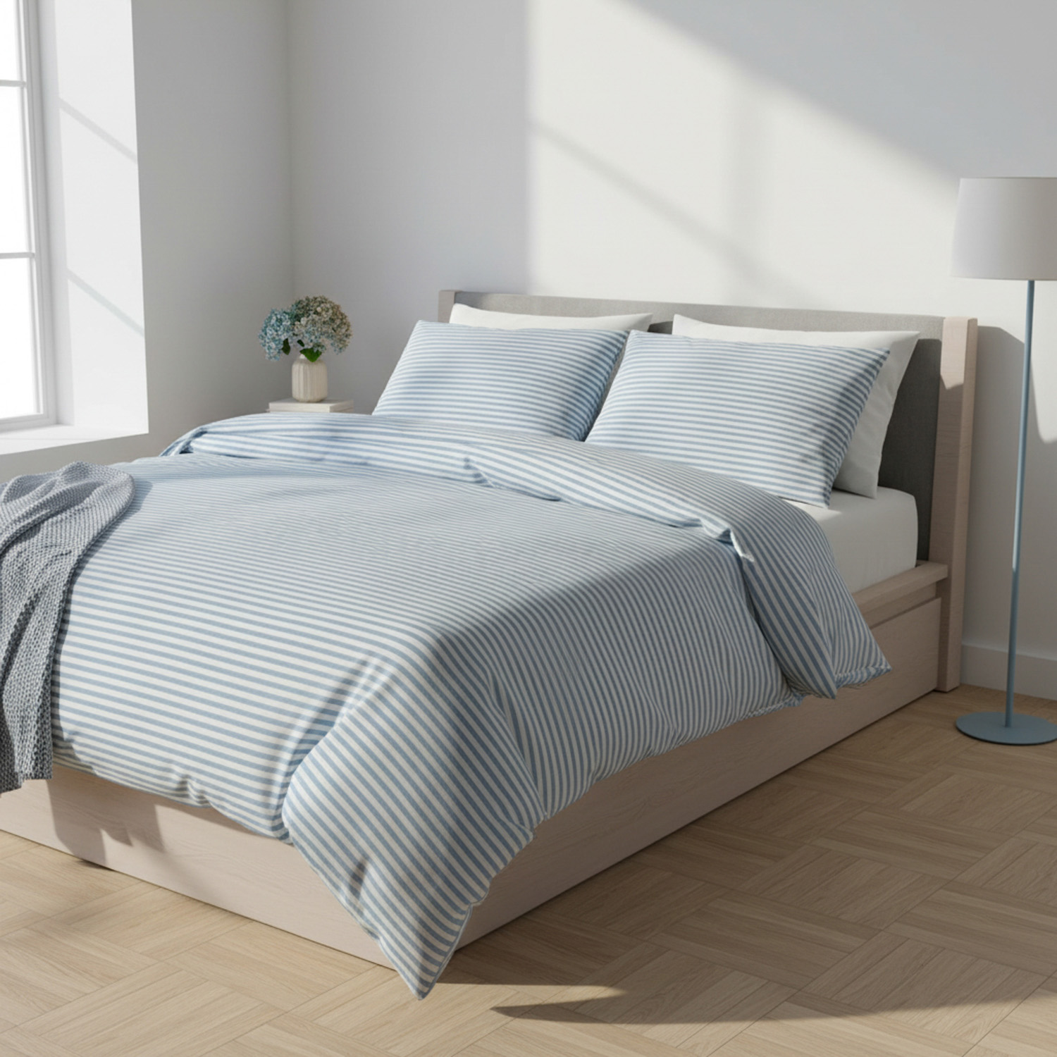 Parure copripiumino matrimoniale righe blu Young