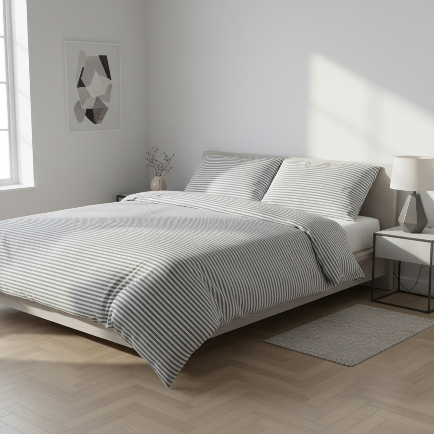 Parure copripiumino matrimoniale righe grigio Young