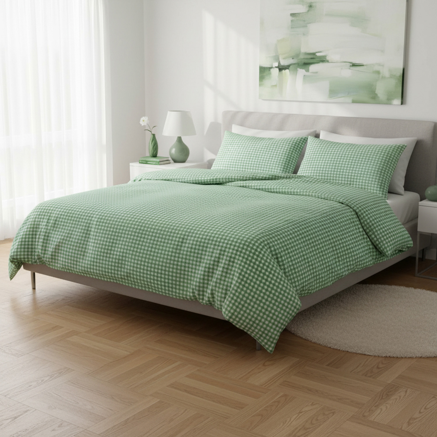 Parure copripiumino matrimoniale quadretti verde Young