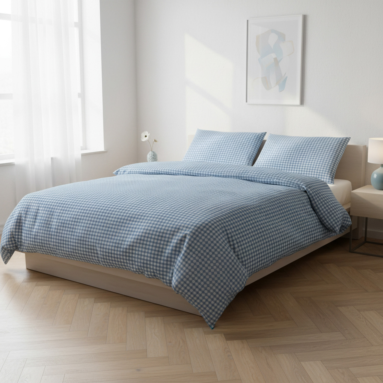 Parure copripiumino matrimoniale quadretti blu Young