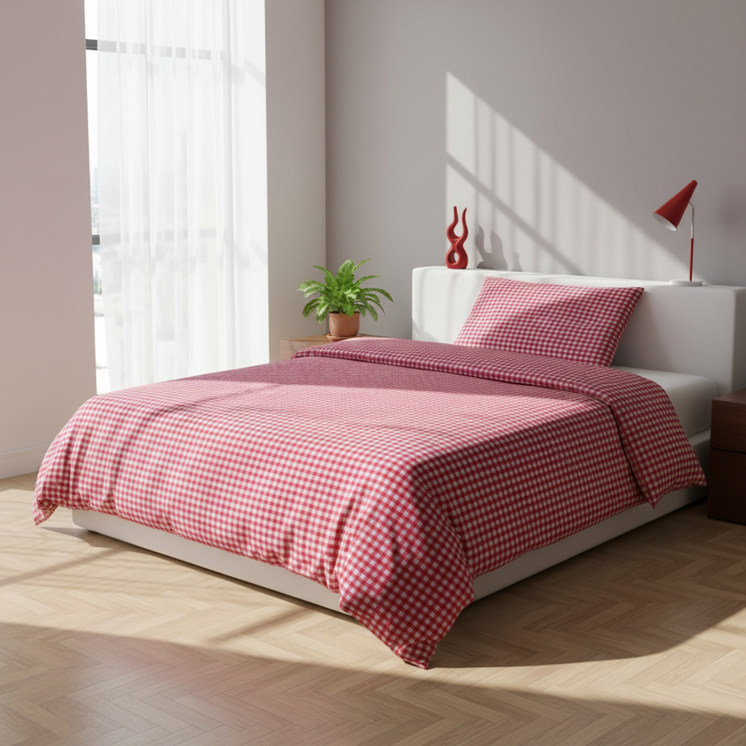 Parure copripiumino 1 piazza e mezza quadretti rosso Young