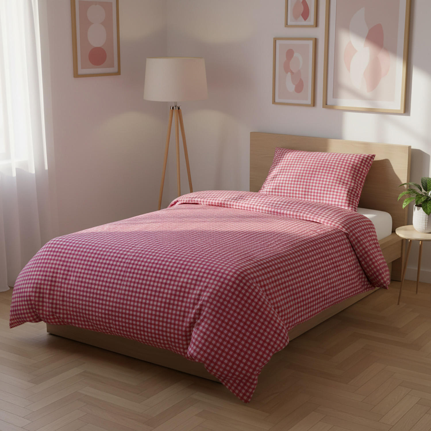 Parure copripiumino singolo quadretti rosso Young