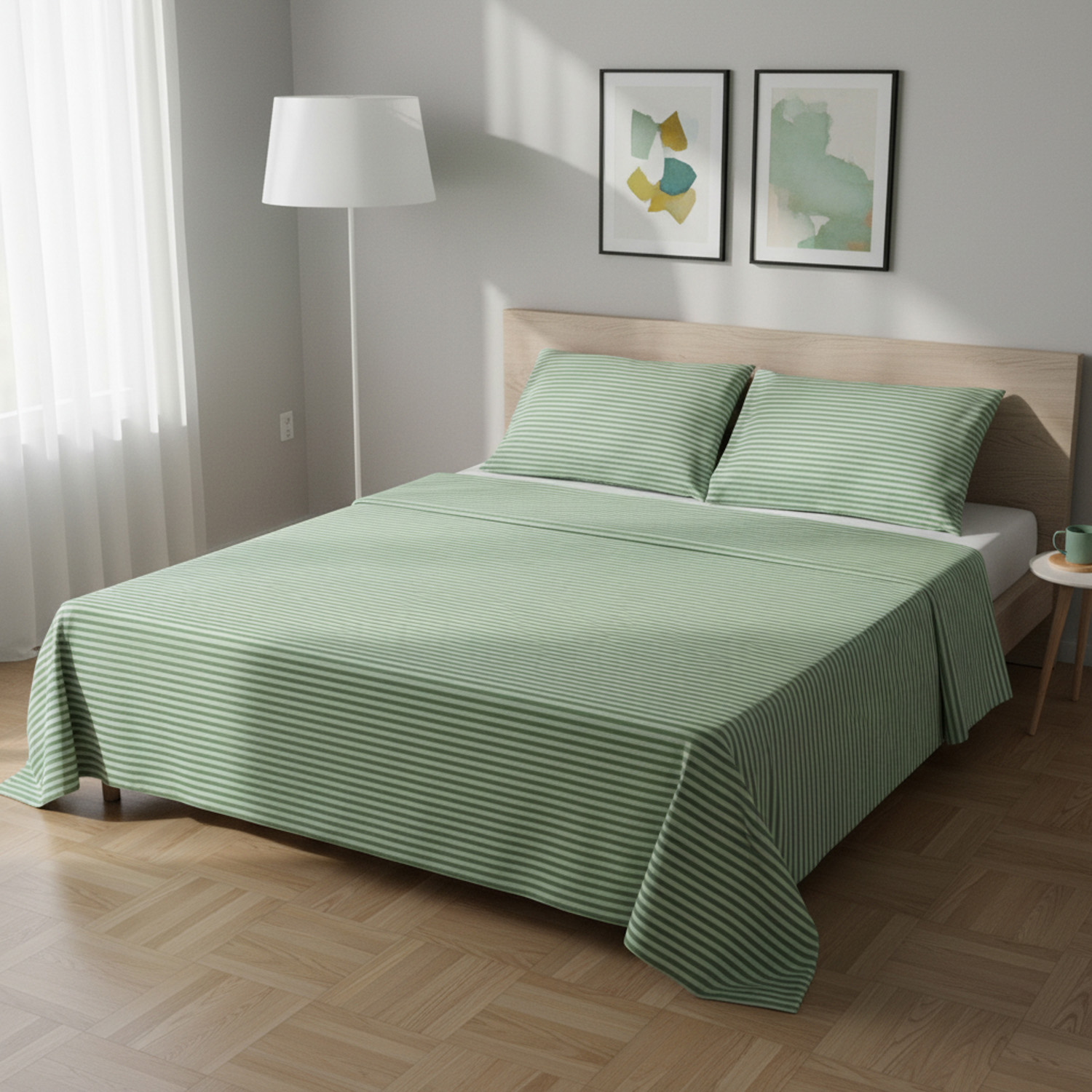 Parure letto matrimoniale righe verde Young