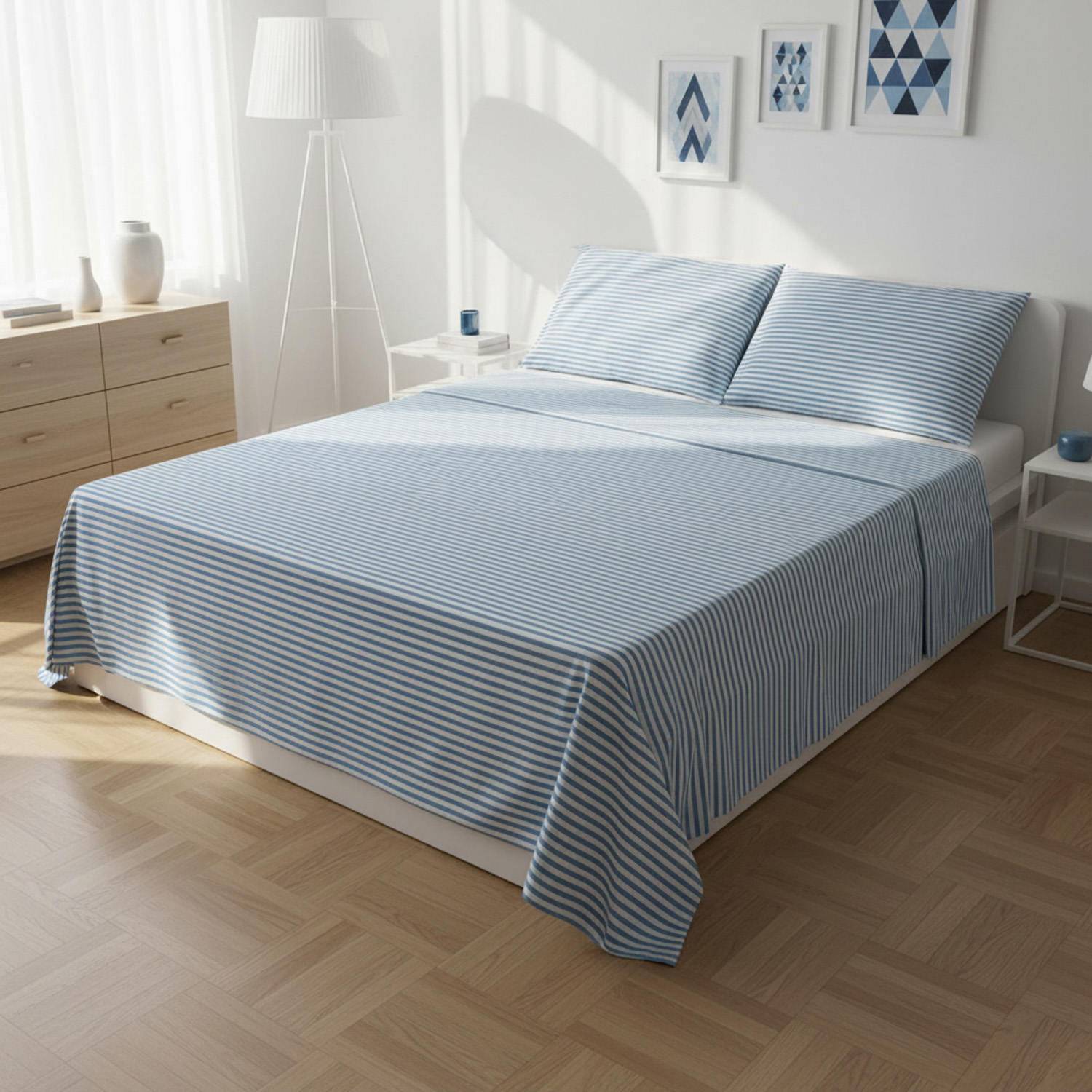Parure letto matrimoniale righe blu Young