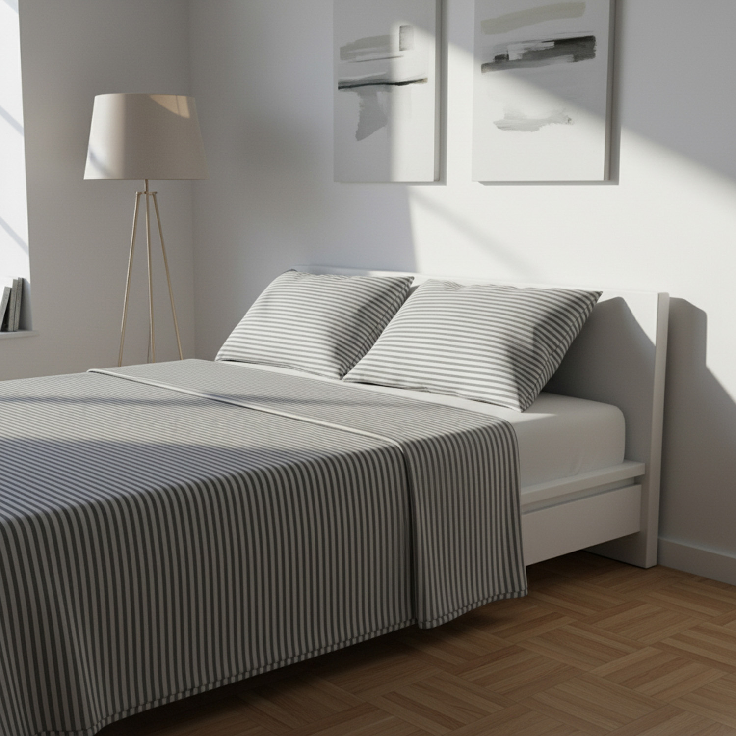 Parure letto matrimoniale righe grigio Young