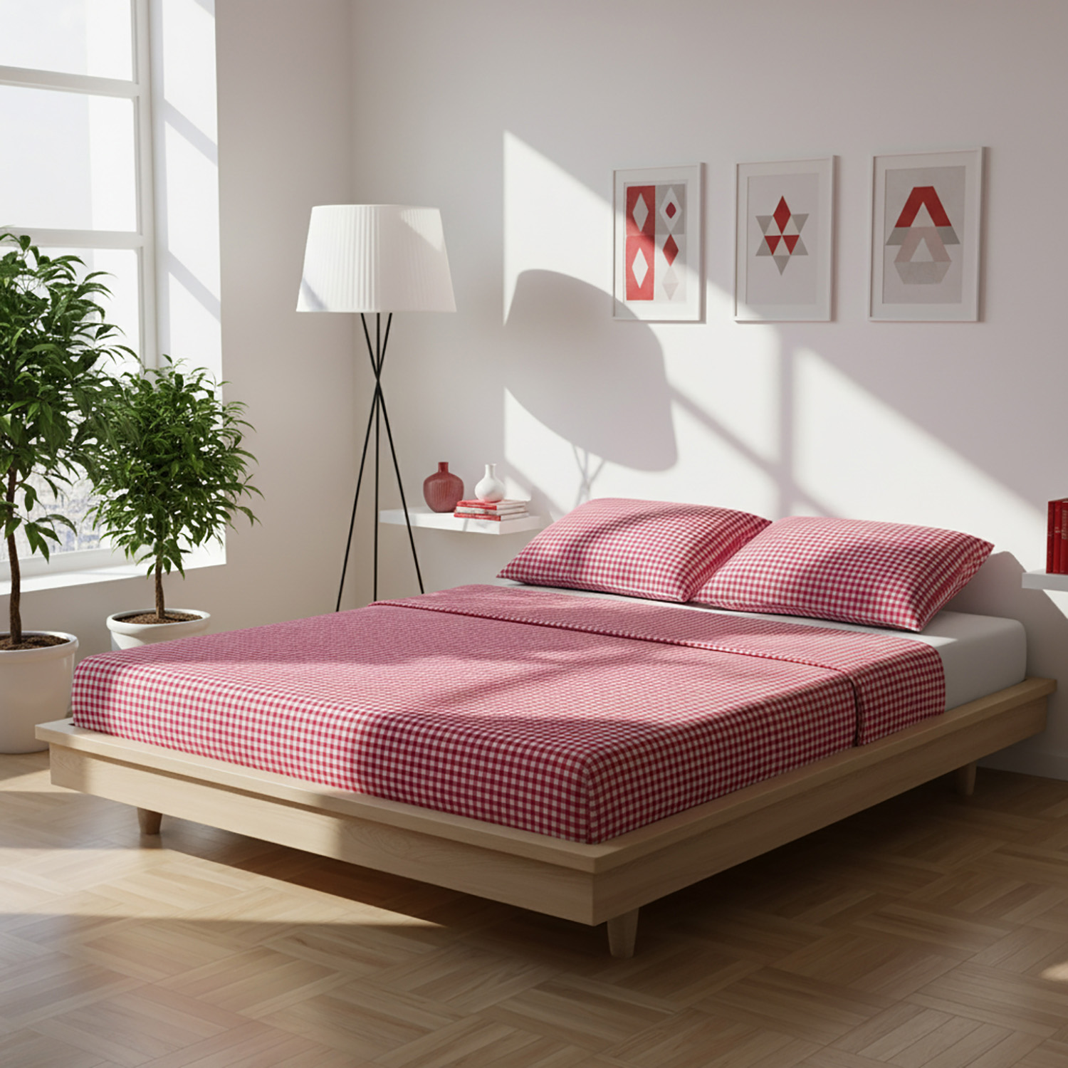 Parure letto matrimoniale quadretti rossi Young