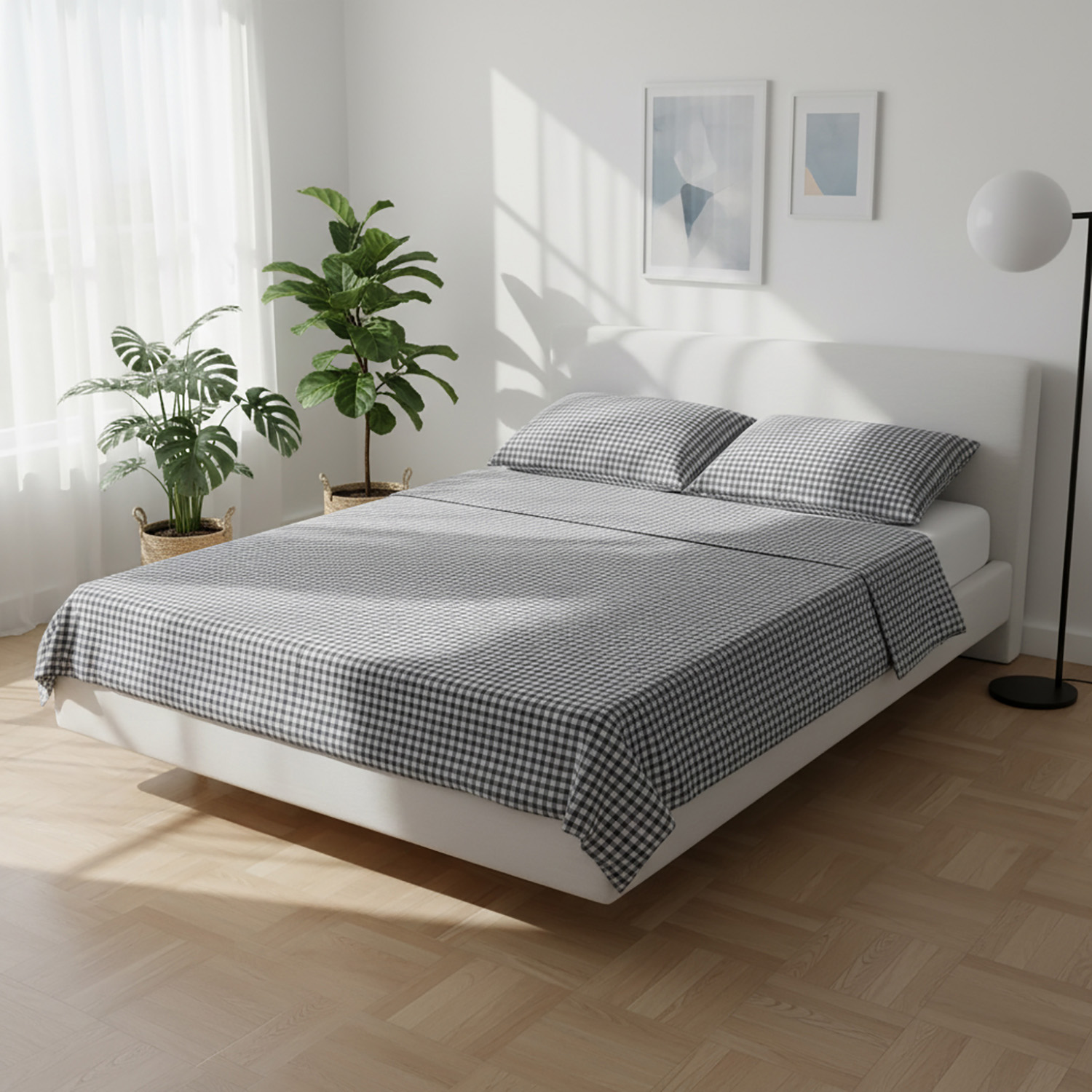 Parure letto matrimoniale quadretti grigi Young