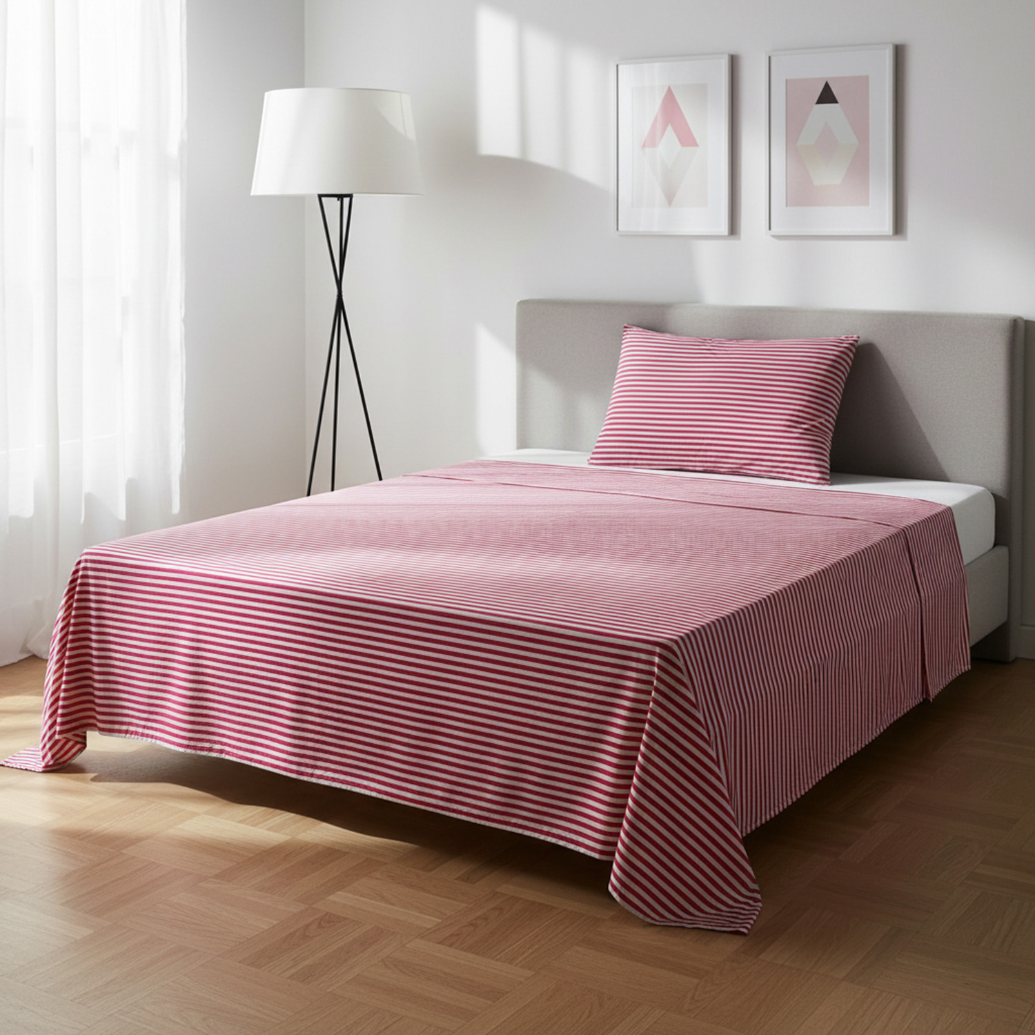 Parure letto 1 piazza e mezza righe rosso Young