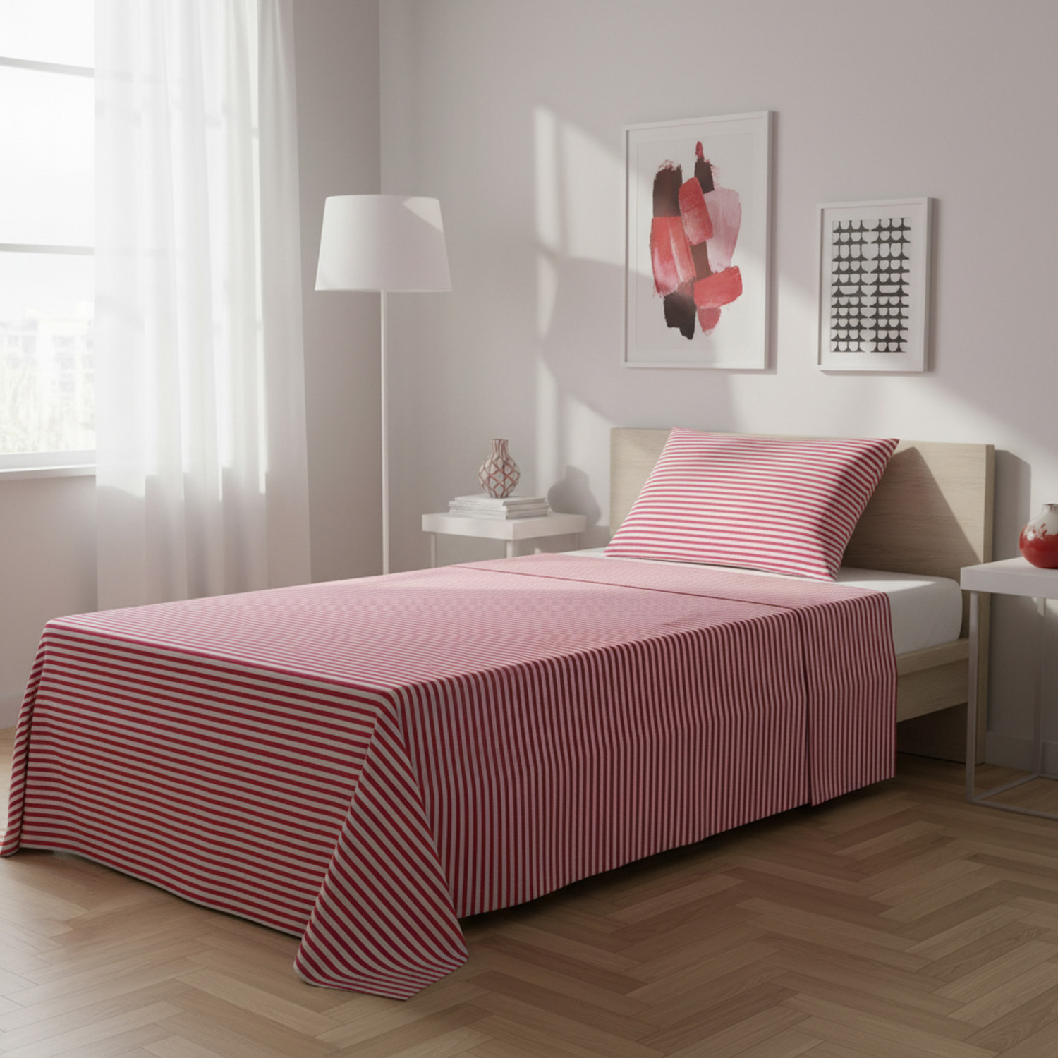 Parure letto singolo righe rosso Young