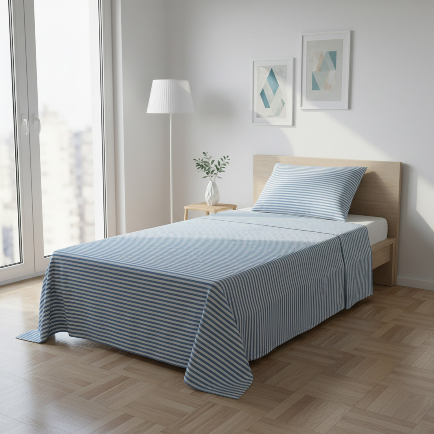 Parure letto singolo righe blu Young