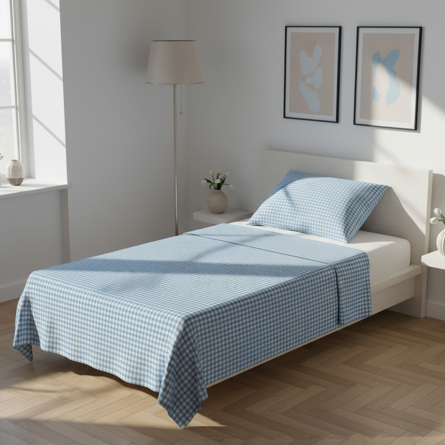 Parure letto singolo quadretti blu Young