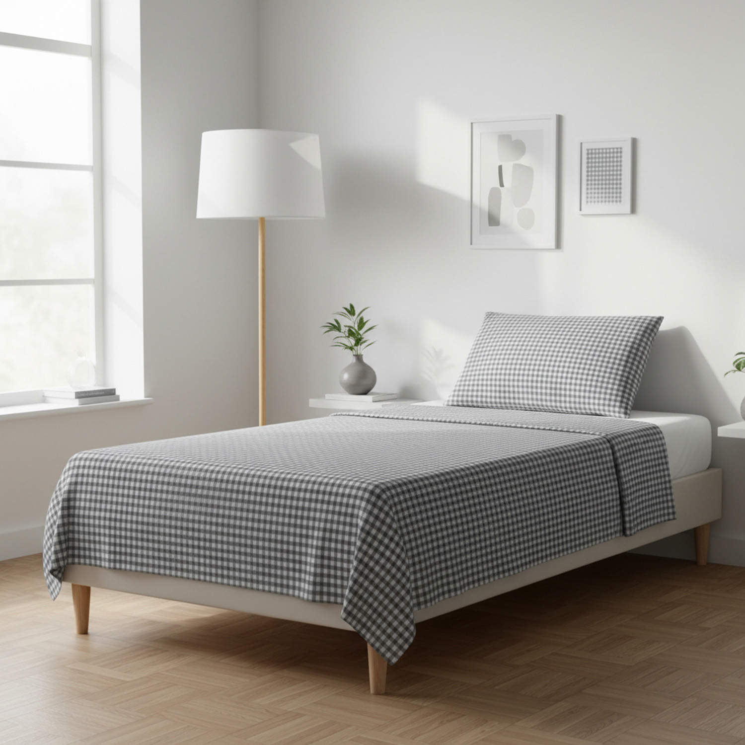 Parure letto singolo quadretti grigio Young