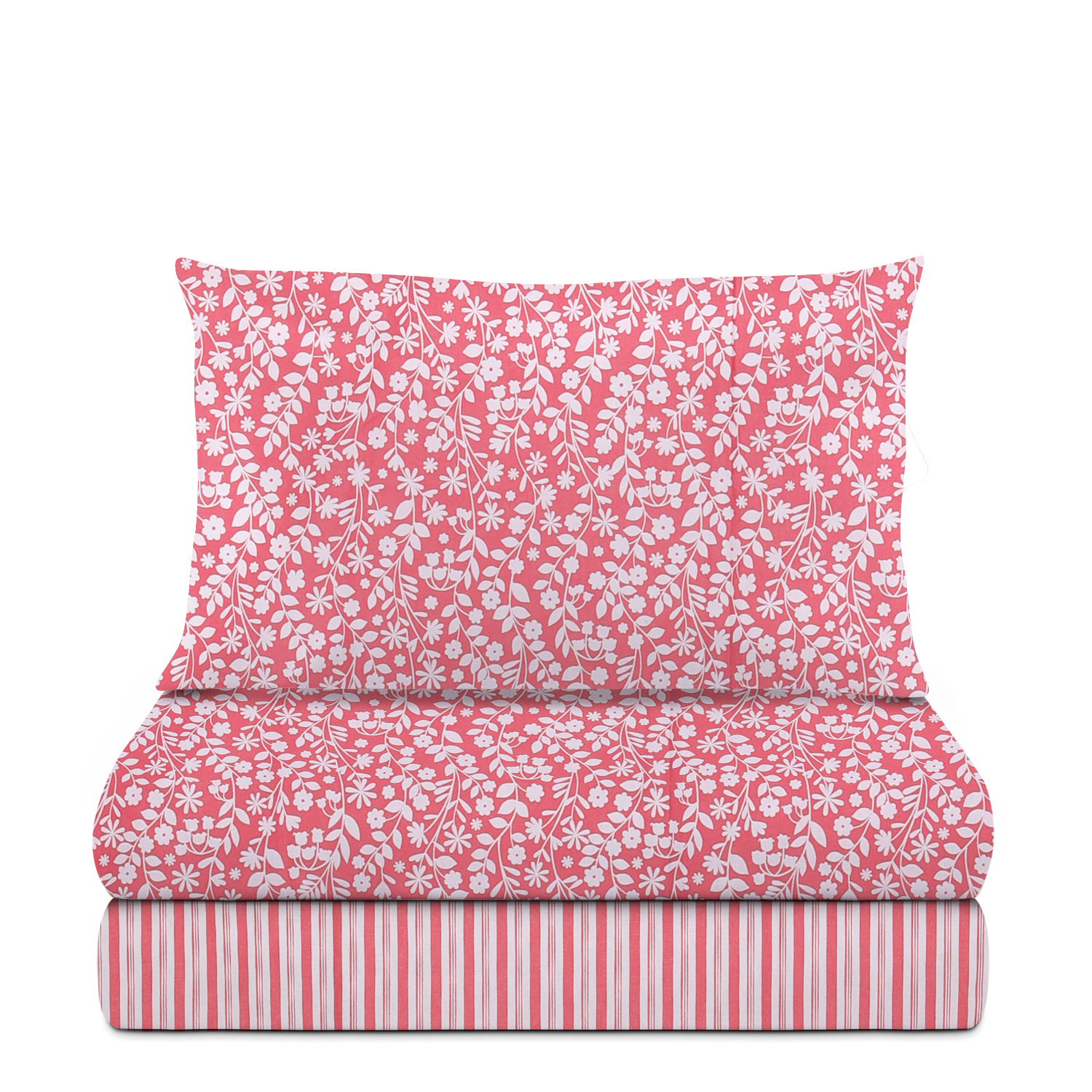 Completo letto 1 piazza e mezza fiori rosso cotone...