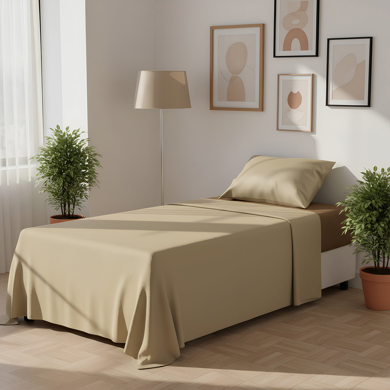 Completo letto singolo bicolor beige chiaro scuro