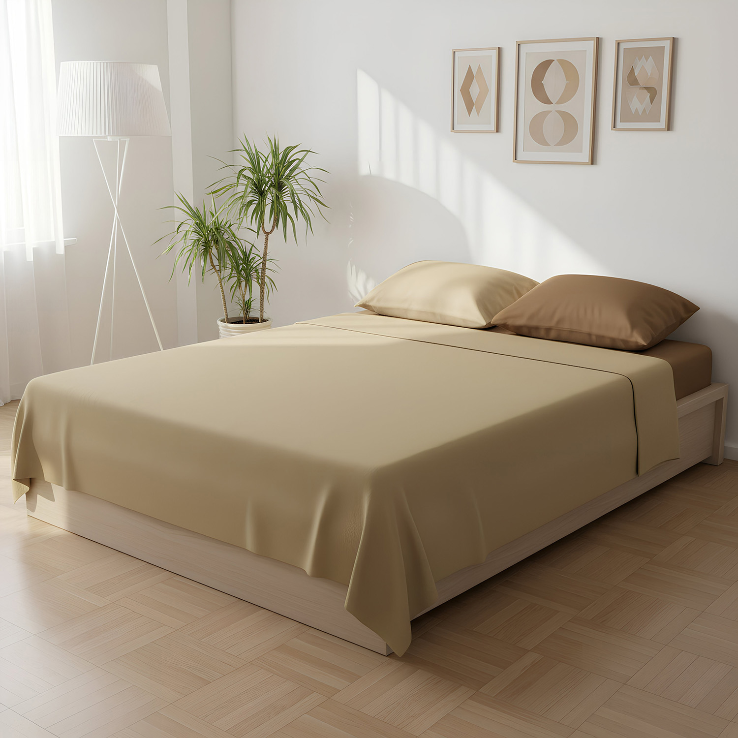 Completo letto matrimoniale bicolor beige chiaro scuro