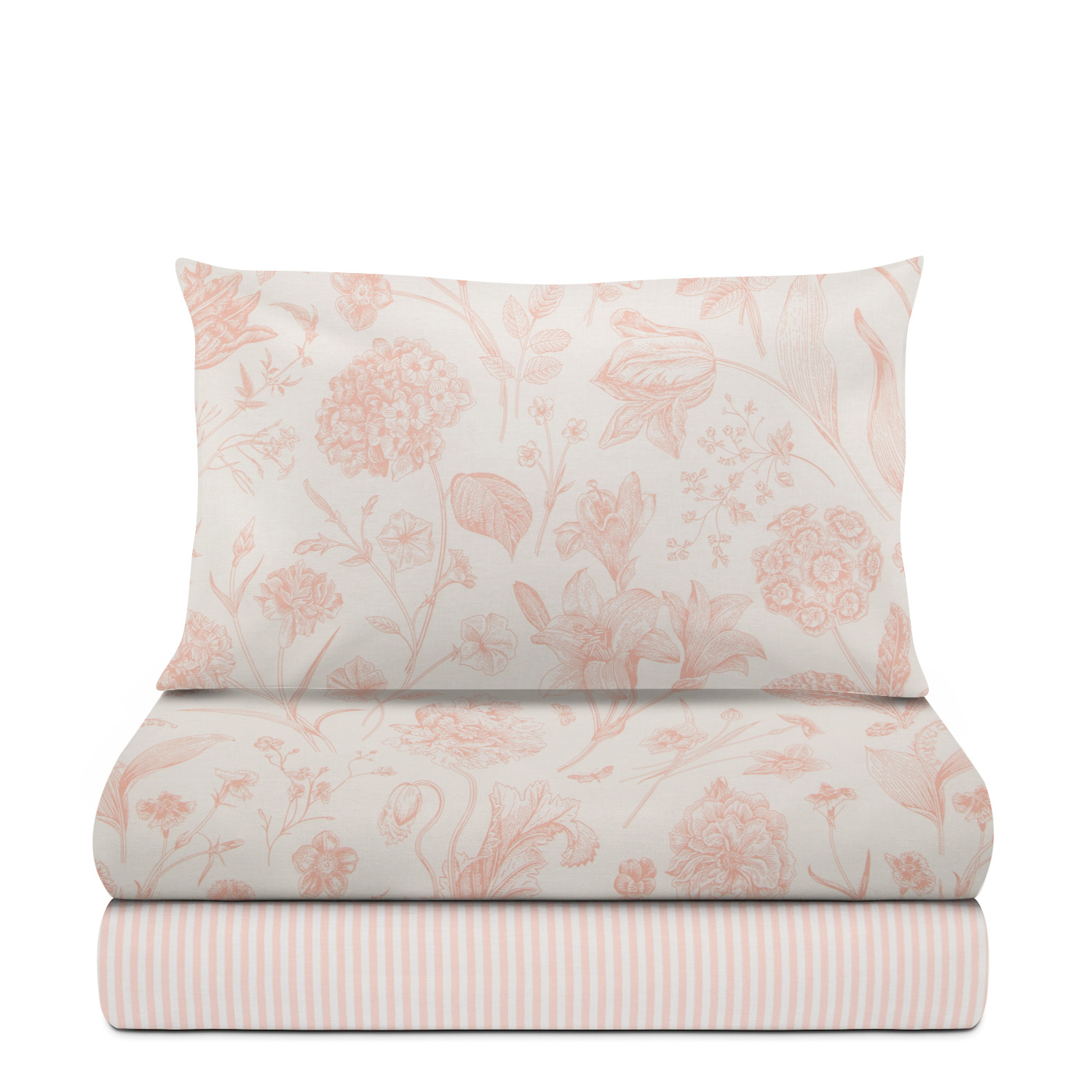 Completo letto singolo in cotone rosa Botanic