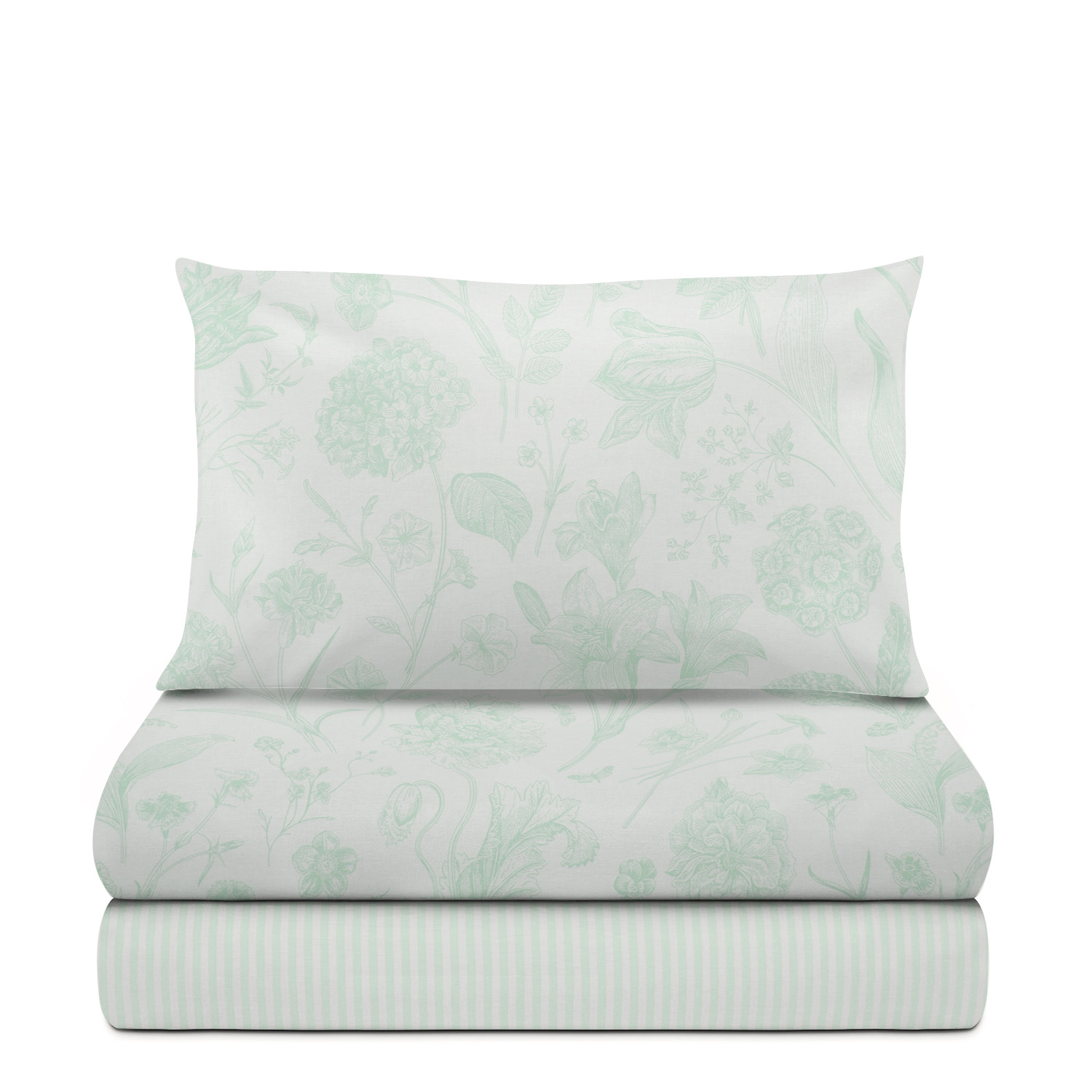 Completo letto singolo in cotone verde Botanic