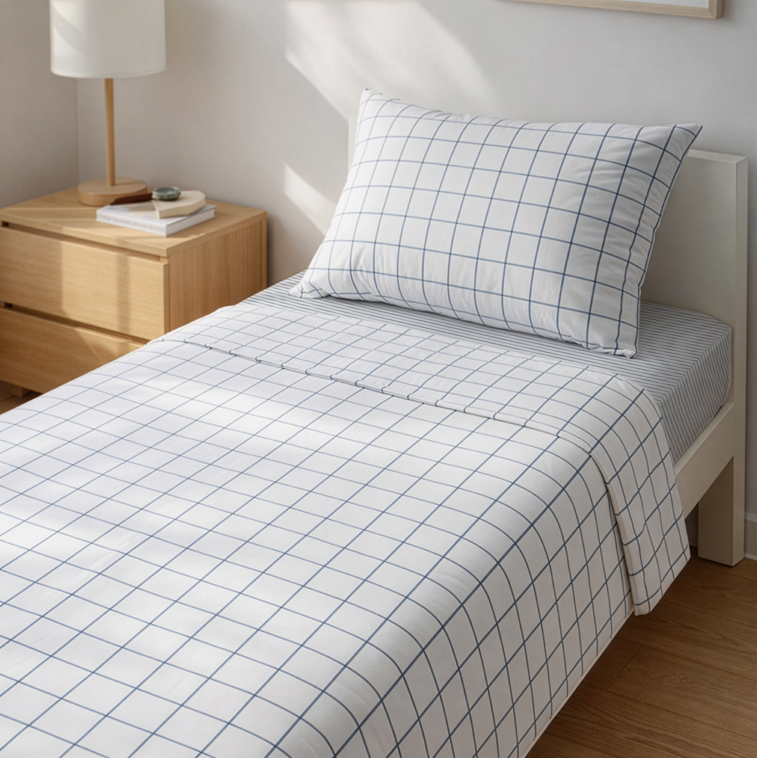 Completo letto singolo cotone Check blu