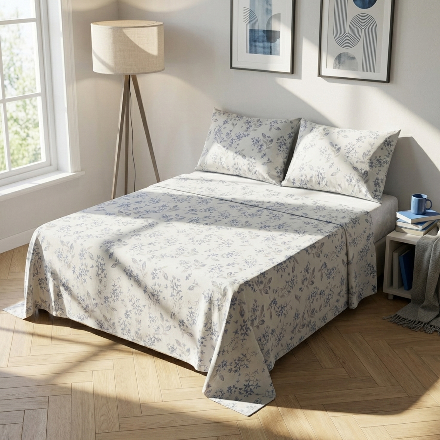 Completo letto matrimoniale in cotone blu Eden