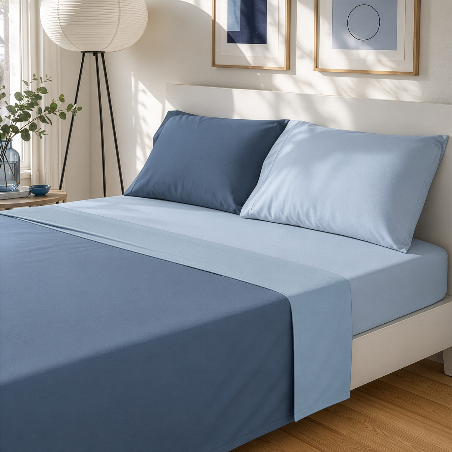 Completo letto matrimoniale manopesca blu bicolore