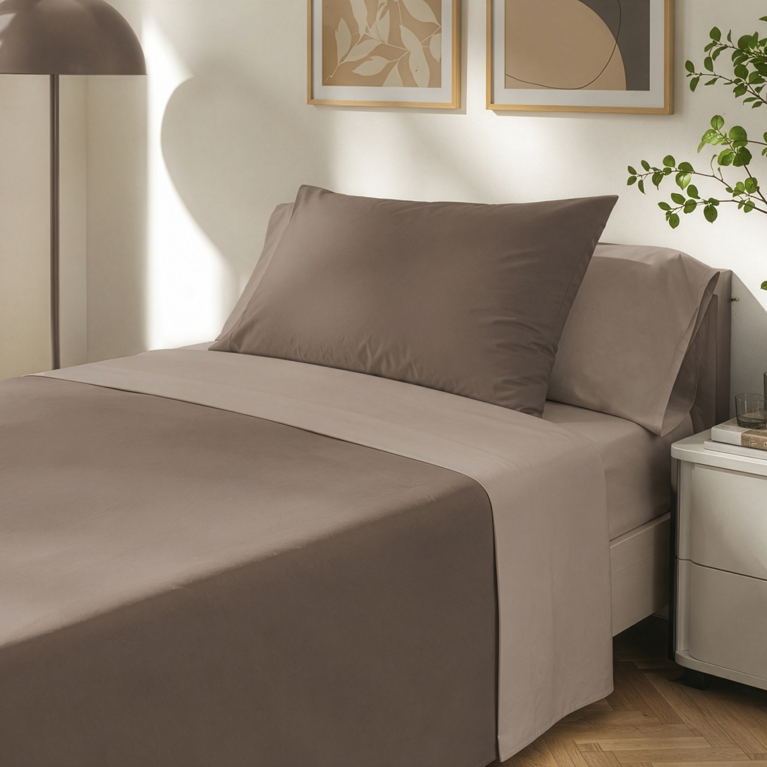 Completo letto 1 piazza e mezza manopesca tortora bicolore