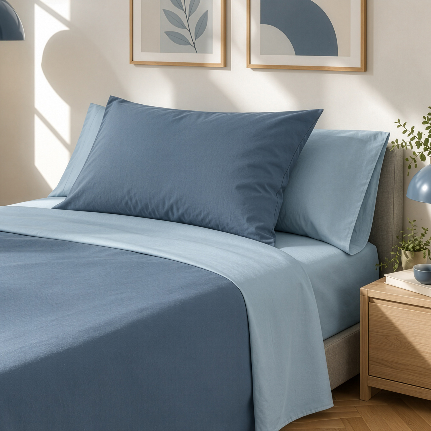 Completo letto 1 piazza e mezza manopesca blu bicolore