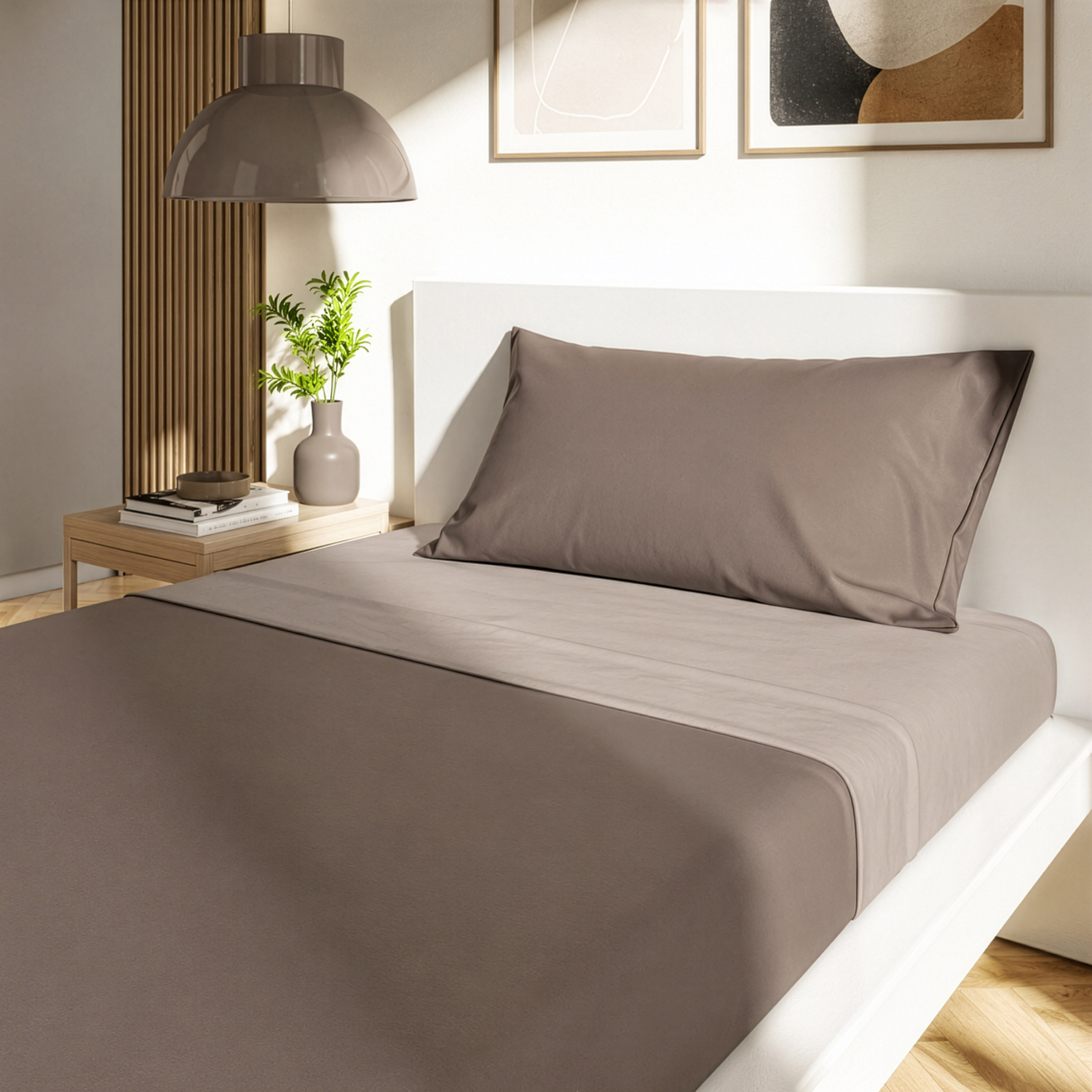 Completo letto singolo manopesca tortora bicolore