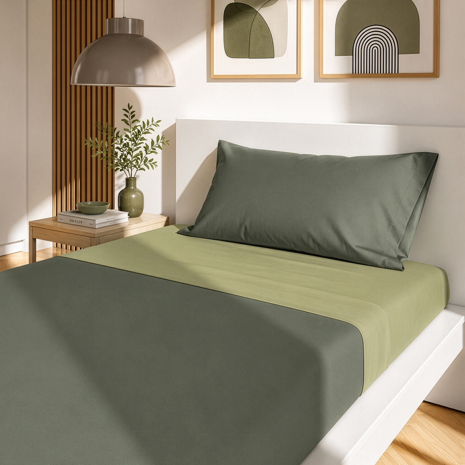 Completo letto singolo manopesca verde bicolore
