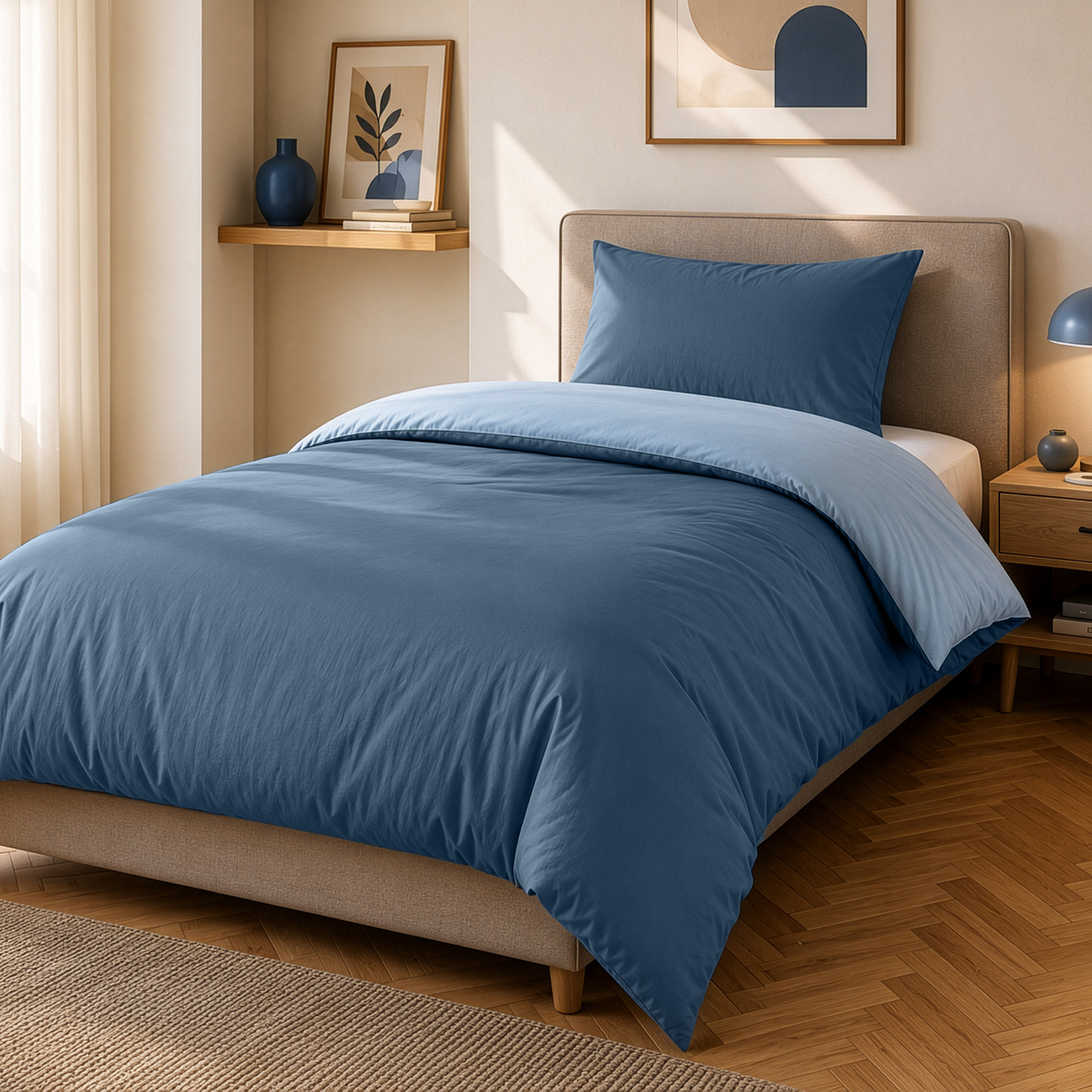 Parure copripriumino 1 piazza e mezza manopesca blu bicolore