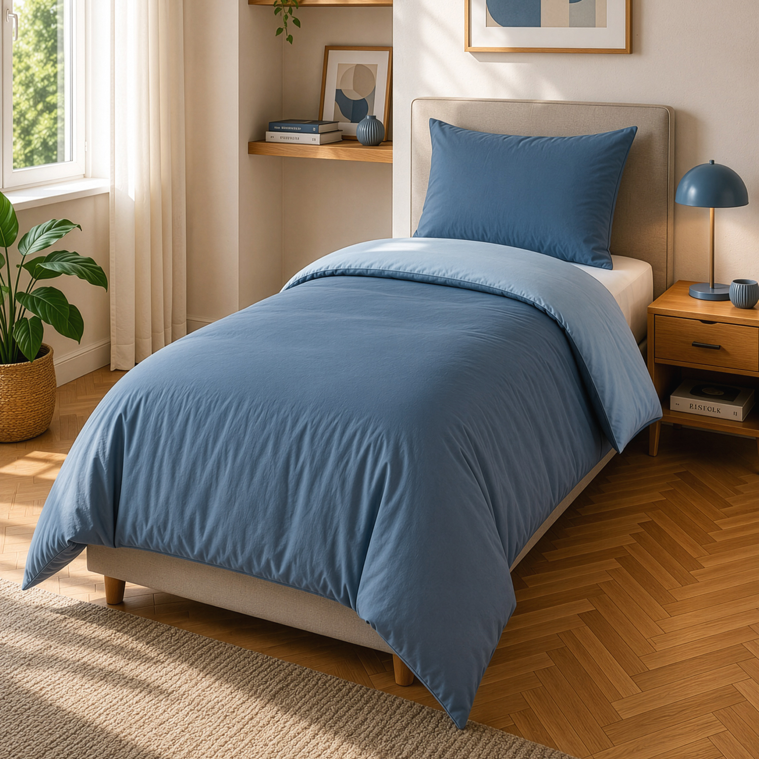 Parure copripriumino singolo manopesca blu bicolore