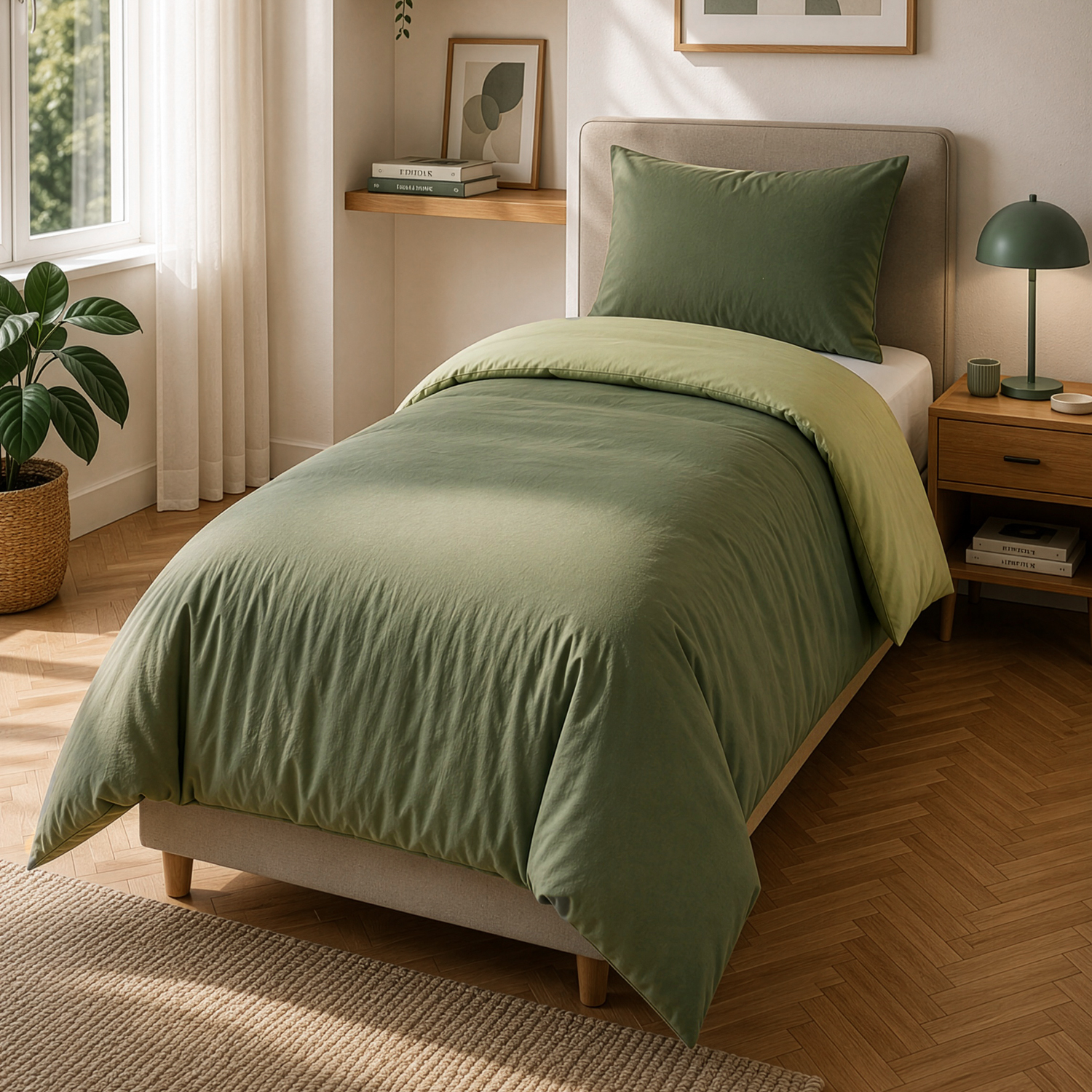 Parure copripriumino singolo manopesca verde bicolore